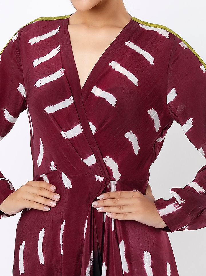 Burgundy Printed Dhoti Jumpsuit by Nupur Kanoi at Pernia's Pop Up Shop