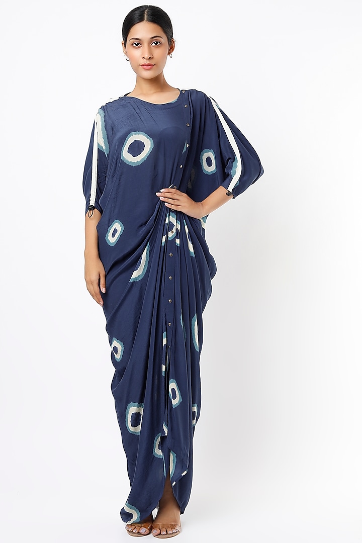 Cobalt Blue & Off-White Printed Dress by Nupur Kanoi at Pernia's Pop Up Shop