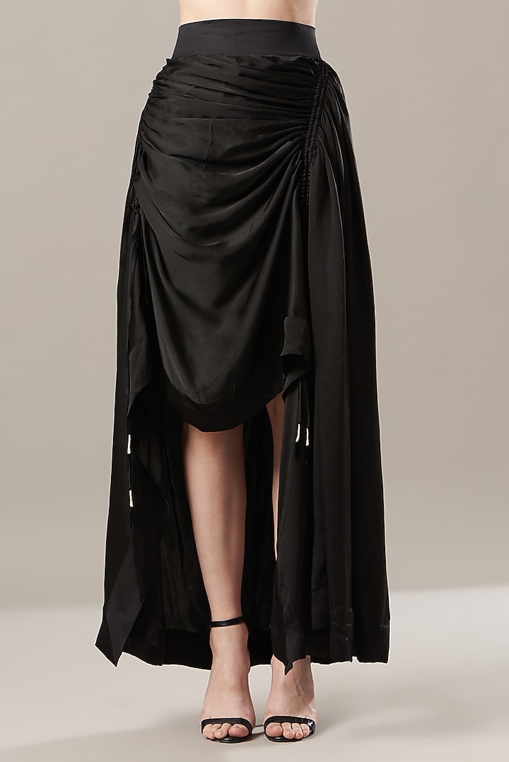 Black Satin Circular Skirt Set by Nupur Kanoi at Pernia's Pop Up Shop