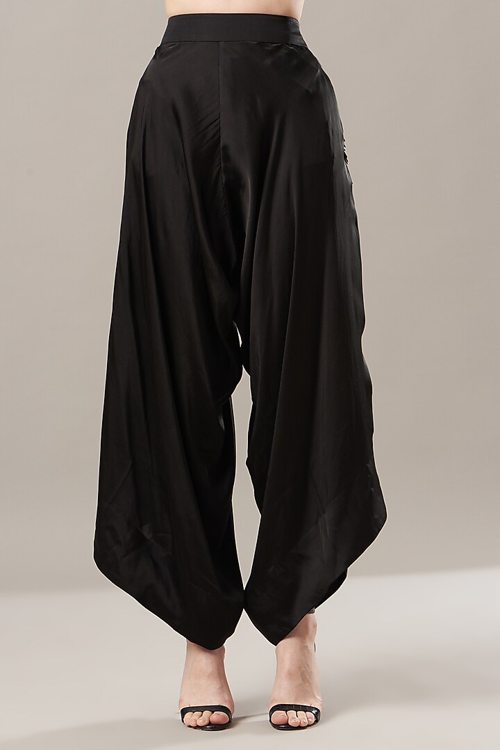 Black Satin Draped Pant Set by Nupur Kanoi at Pernia's Pop Up Shop