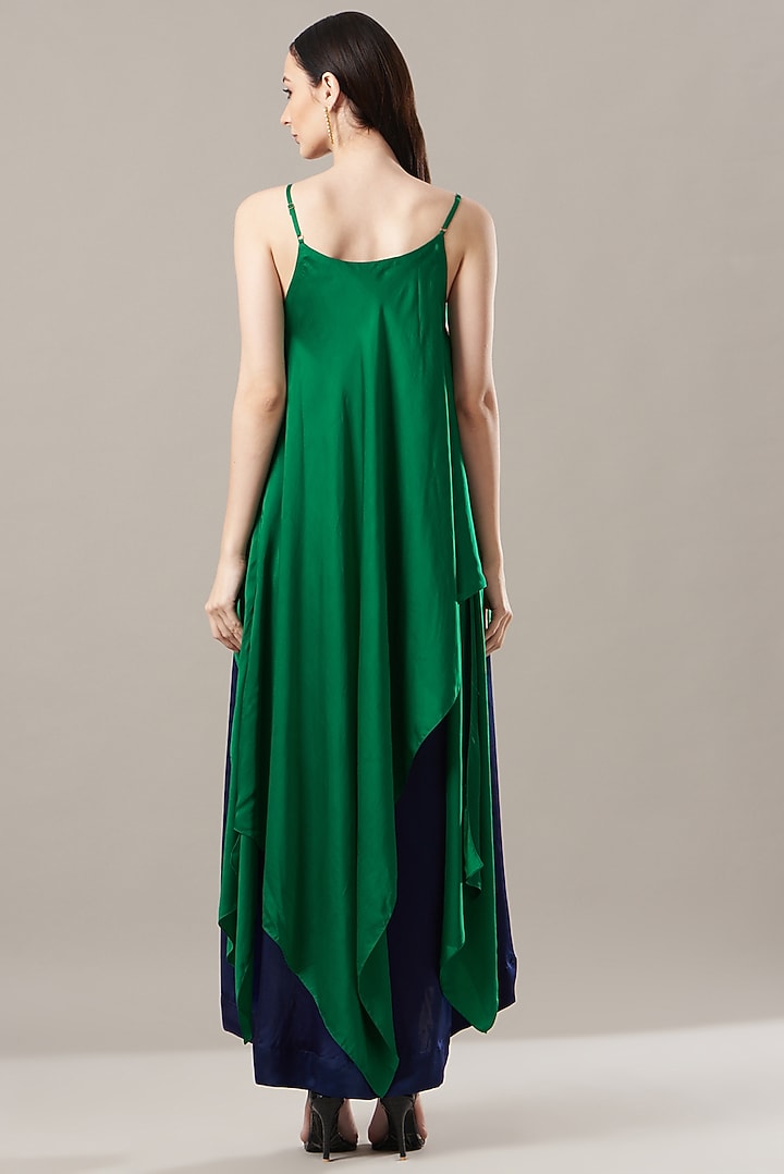 Navy Blue Satin Gathered Circular Skirt Set by Nupur Kanoi at Pernia's Pop Up Shop