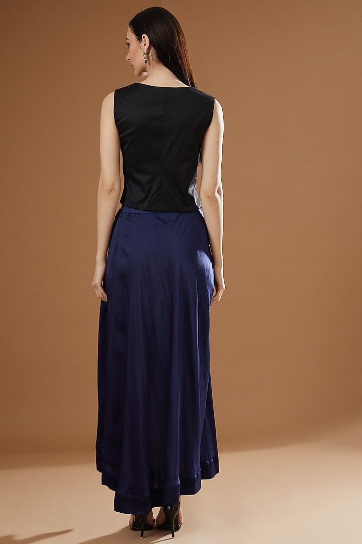 Midnight Blue Satin Circular Skirt Set by Nupur Kanoi at Pernia's Pop Up Shop