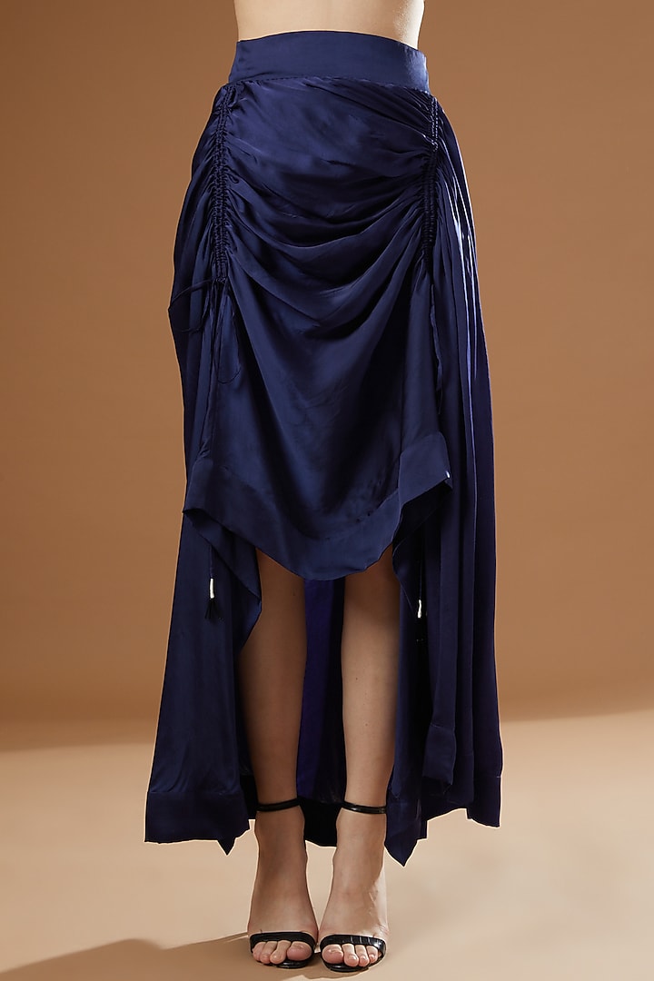 Midnight Blue Satin Circular Skirt Set by Nupur Kanoi at Pernia's Pop Up Shop