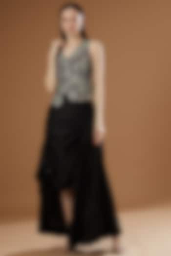 Black Satin Circular Skirt Set by Nupur Kanoi at Pernia's Pop Up Shop