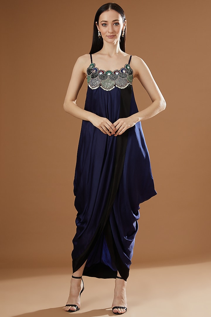 Midnight Blue Crepe Jumpsuit by Nupur Kanoi