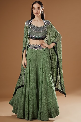 Jade Crepe Printed Jacket Set by Nupur Kanoi