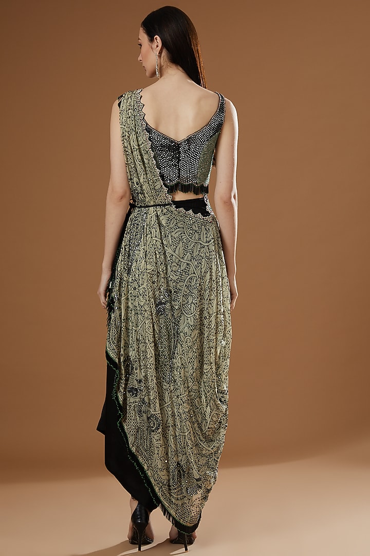 Black Embroidered Pre-Draped Reception Saree Set by Nupur Kanoi at Pernia's Pop Up Shop