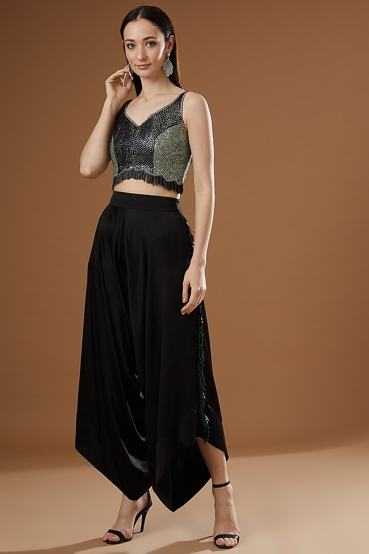 Black Embroidered Pre-Draped Reception Saree Set by Nupur Kanoi at Pernia's Pop Up Shop