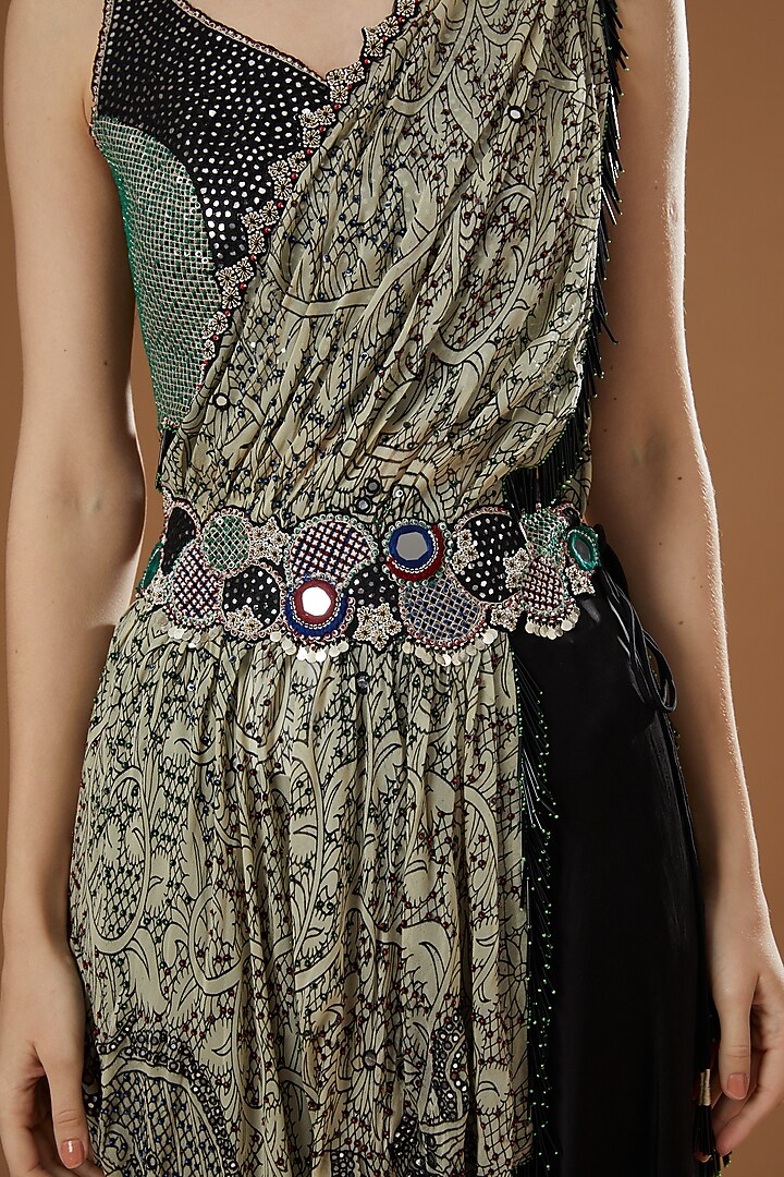 Black Embroidered Pre-Draped Reception Saree Set by Nupur Kanoi at Pernia's Pop Up Shop