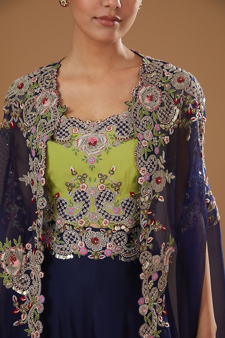 Catalina Blue Organza Zardosi Embroidered Cape Set by Nupur Kanoi at Pernia's Pop Up Shop