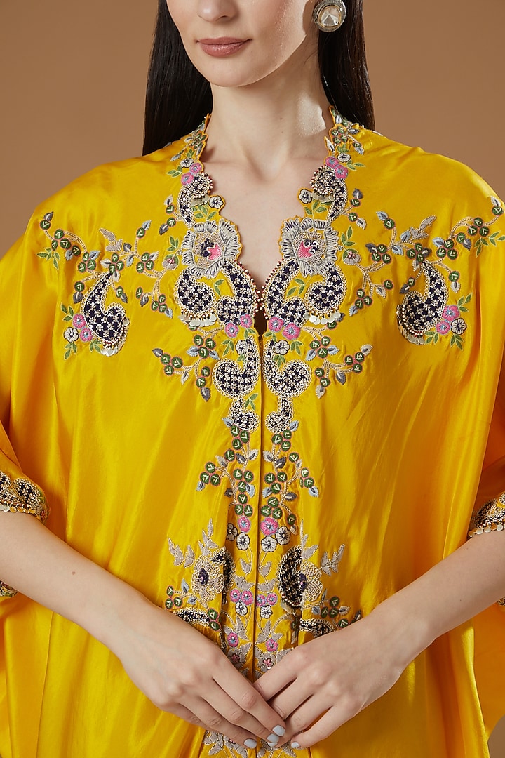 Yellow Embroidered Kaftan Set by Nupur Kanoi at Pernia's Pop Up Shop
