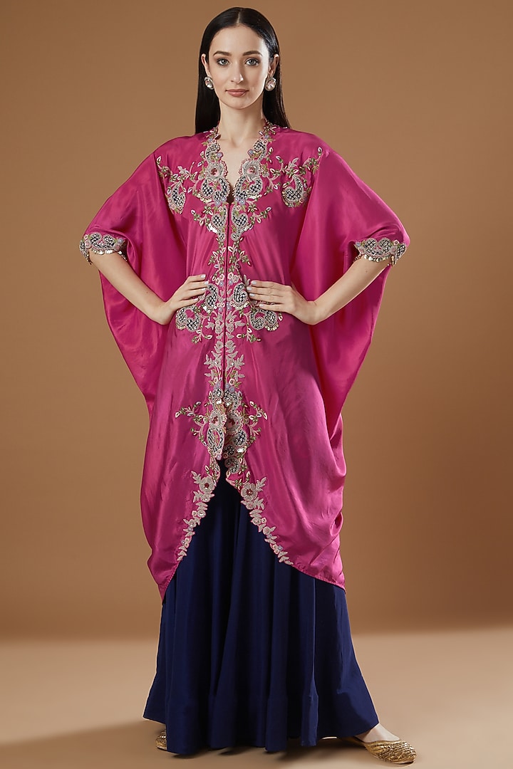 Rani Pink Embroidered Kaftan Set by Nupur Kanoi at Pernia's Pop Up Shop