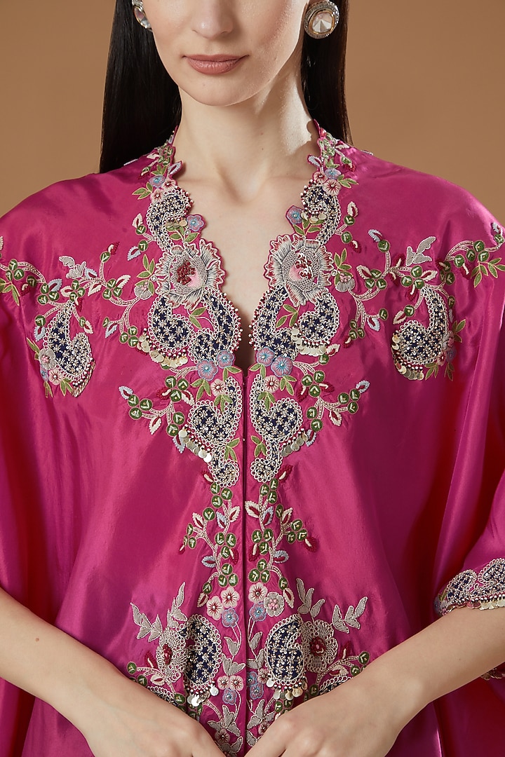 Rani Pink Embroidered Kaftan Set by Nupur Kanoi at Pernia's Pop Up Shop