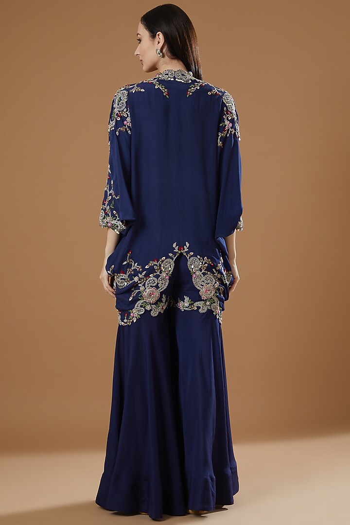 Navy Blue Embroidered Kaftan Set by Nupur Kanoi at Pernia's Pop Up Shop