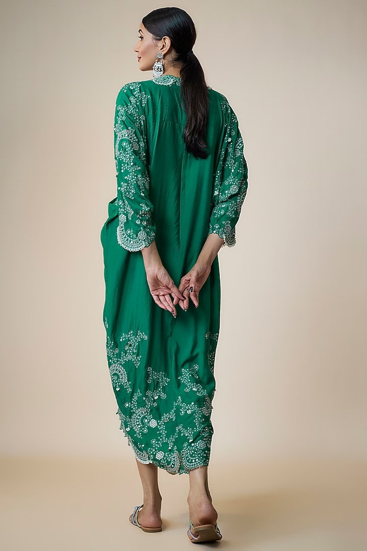 Sea Green Silk Hand Embroidered Tie-Dye Kaftan Dress by Nupur Kanoi at Pernia's Pop Up Shop