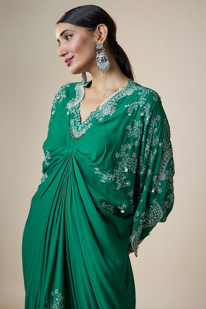 Sea Green Silk Hand Embroidered Tie-Dye Kaftan Dress by Nupur Kanoi at Pernia's Pop Up Shop