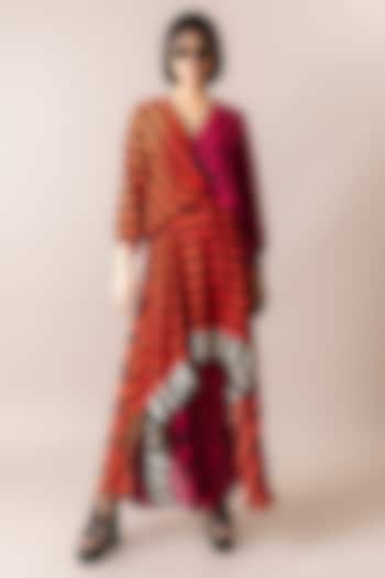 Tangerine & Magenta Crepe Stripe Printed Knee-Length Hanky Dress by Nupur Kanoi