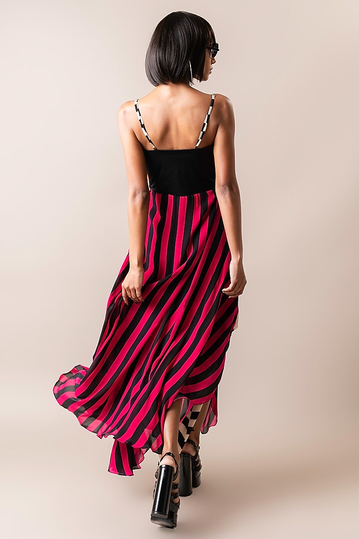 Magenta Crepe Stripe Printed Knee-Length Hanky Vacation Dress by Nupur Kanoi at Pernia's Pop Up Shop