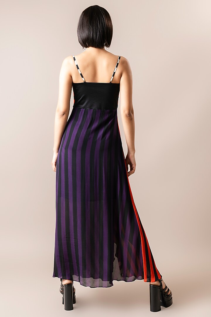 Tangerine & Aubergine Crepe Stripe Printed Maxi Hanky Vacation Dress by Nupur Kanoi at Pernia's Pop Up Shop