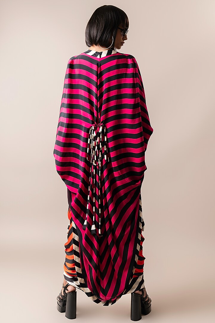 Tangerine Satin Stripe Printed Jacket Sack Cocktail Dress by Nupur Kanoi at Pernia's Pop Up Shop
