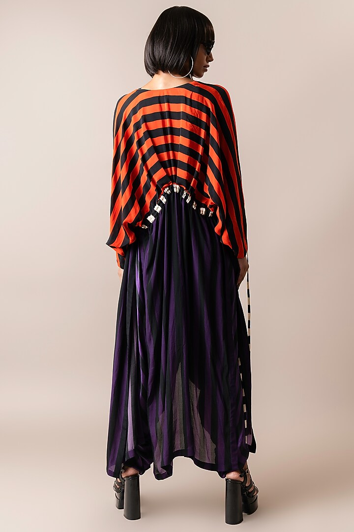 Aubergine Satin Stripe Printed Jumpsuit With Jacket by Nupur Kanoi at Pernia's Pop Up Shop