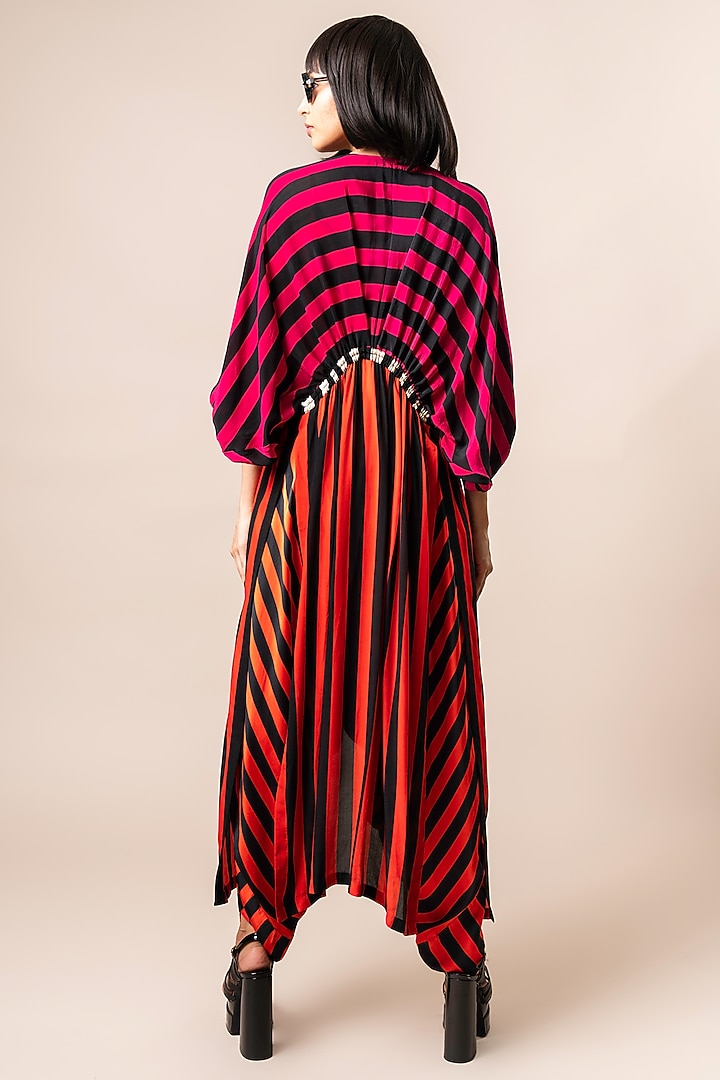 Tangerine Satin Stripe Printed Jumpsuit With Jacket by Nupur Kanoi at Pernia's Pop Up Shop