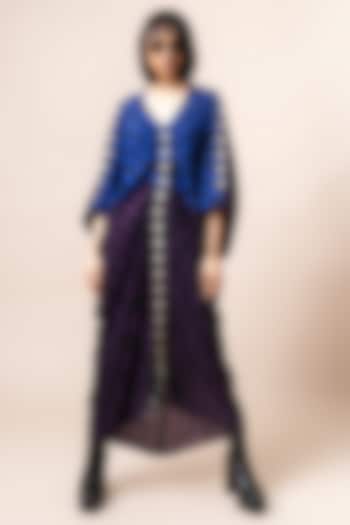 Cobalt & Aubergine Crepe Stripe Printed Kite Dress by Nupur Kanoi
