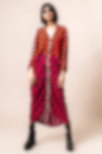 Tangerine & Magenta Crepe Stripe Printed Kite Dress by Nupur Kanoi