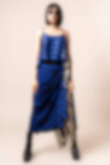 Cobalt Crepe & Satin Stripe Printed Skirt Set by Nupur Kanoi at Pernia's Pop Up Shop