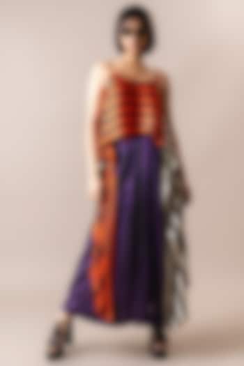 Aubergine Satin Stripe Digital Printed Lungi Skirt Set by Nupur Kanoi at Pernia's Pop Up Shop