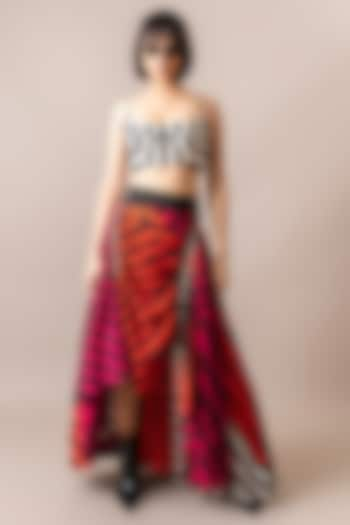 Magenta & Tangerine Crepe Stripe Digital Printed Lehenga Skirt Set by Nupur Kanoi at Pernia's Pop Up Shop