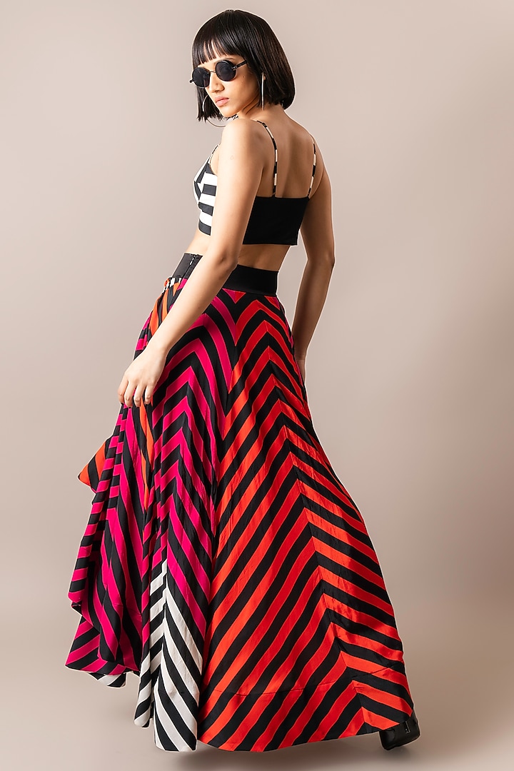 Magenta & Tangerine Crepe Stripe Digital Printed Lehenga Skirt Set by Nupur Kanoi at Pernia's Pop Up Shop