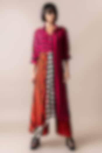 Magenta & Tangerine Crepe Stripe Digital Printed Co-Ord Set by Nupur Kanoi at Pernia's Pop Up Shop