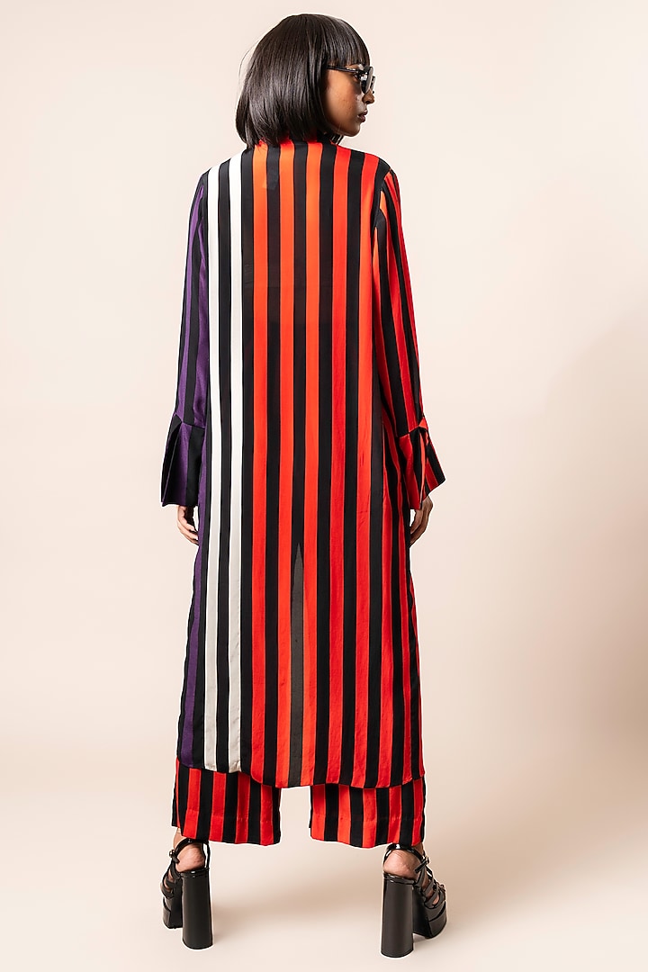 Tangerine Crepe Digital Printed Stripes Co-Ord Set by Nupur Kanoi at Pernia's Pop Up Shop
