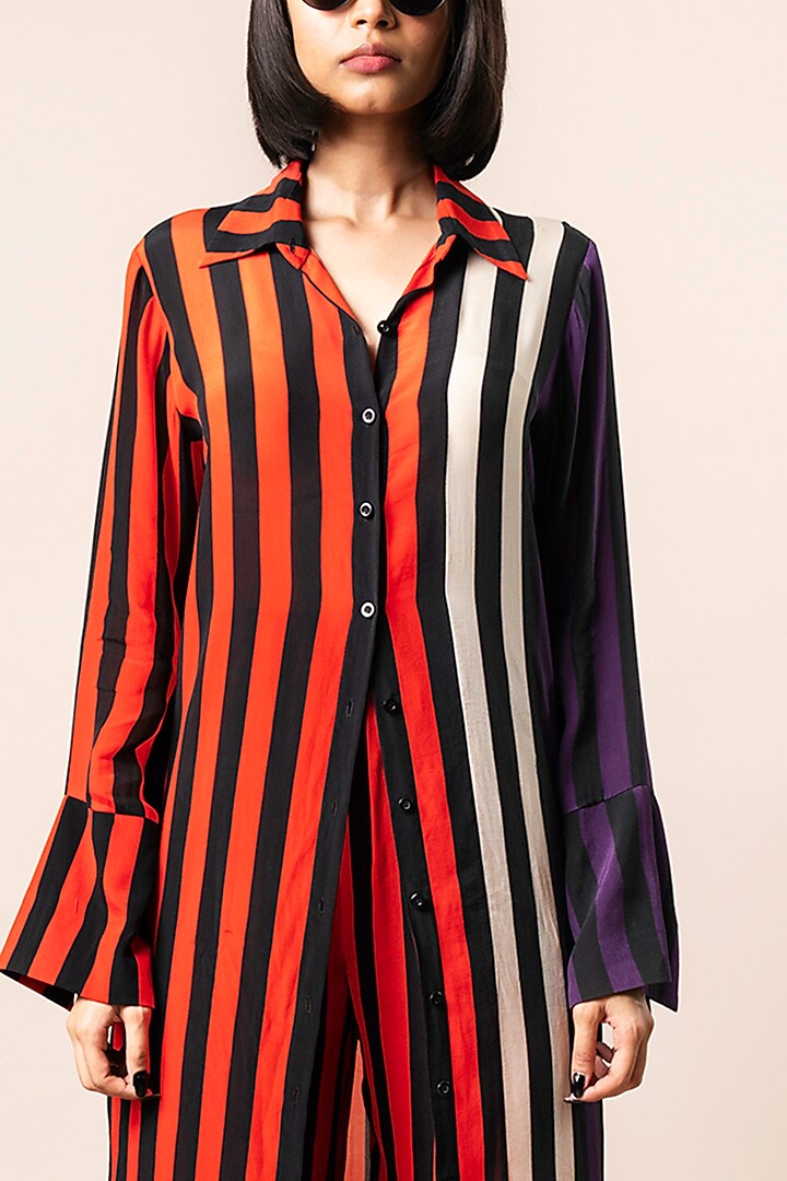 Tangerine Crepe Digital Printed Stripes Co-Ord Set by Nupur Kanoi at Pernia's Pop Up Shop