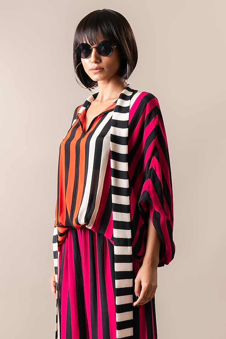 Tangerine Crepe Striped Digital Printed Co-Ord Set by Nupur Kanoi at Pernia's Pop Up Shop