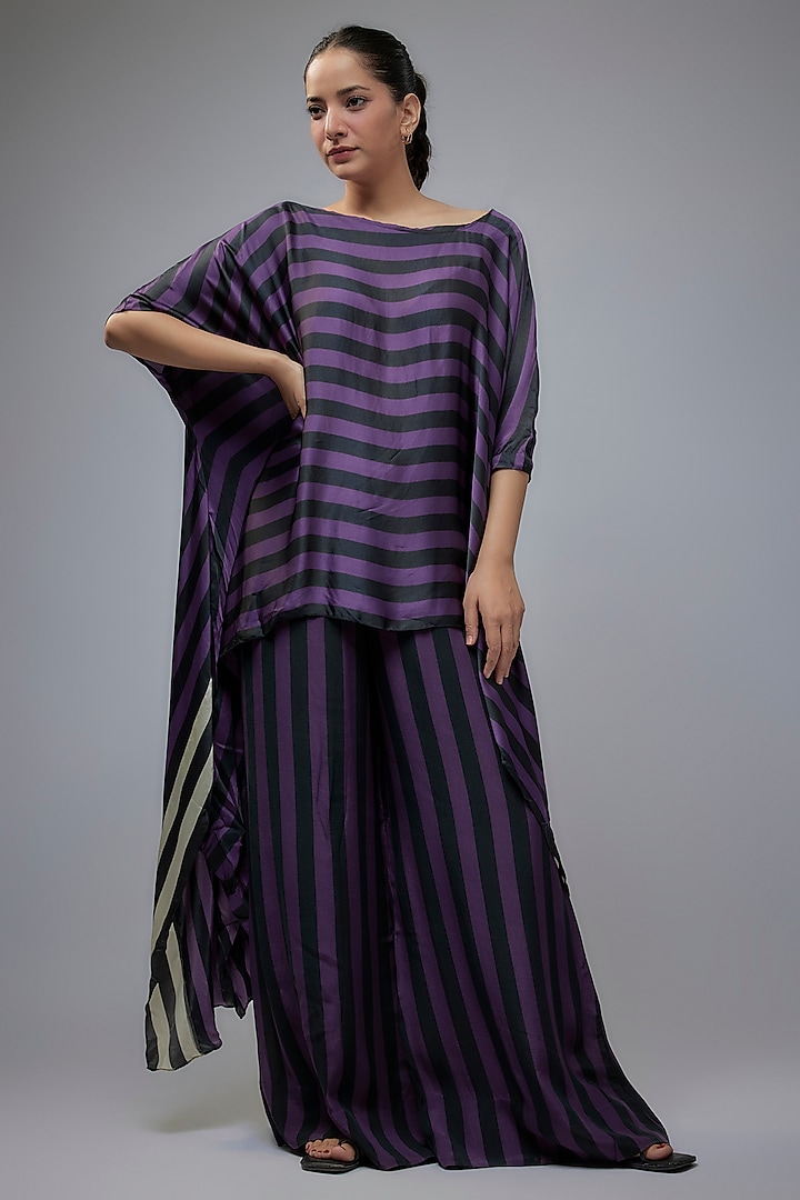 Purple Satin & Crepe Digital Printed Co-Ord Set by Nupur Kanoi at Pernia's Pop Up Shop