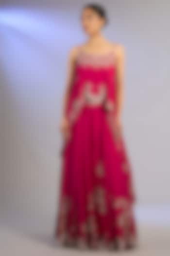 Fuchsia Silk & Crepe Hand Embroidered Wedding Lehenga Set by Nupur Kanoi at Pernia's Pop Up Shop