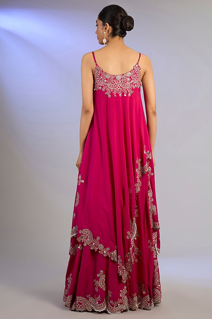Fuchsia Silk & Crepe Hand Embroidered Wedding Lehenga Set by Nupur Kanoi at Pernia's Pop Up Shop