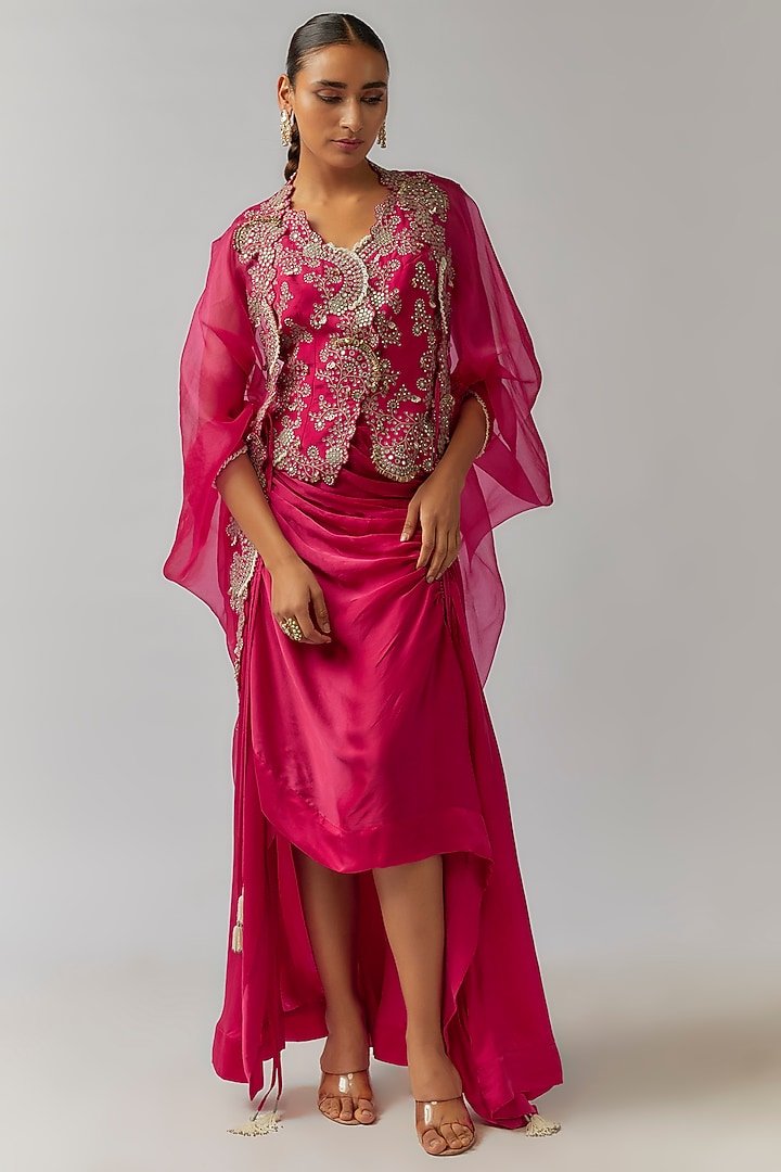 Fuchsia Organza Cape Set by Nupur Kanoi at Pernia's Pop Up Shop