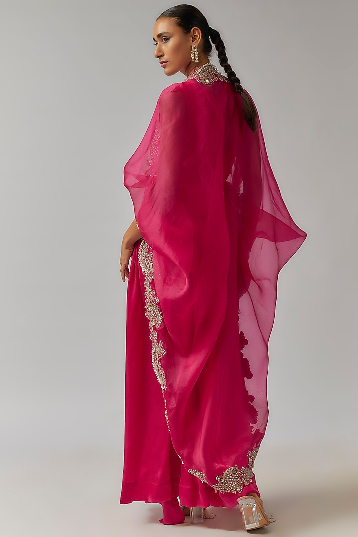 Fuchsia Organza Cape Set by Nupur Kanoi at Pernia's Pop Up Shop