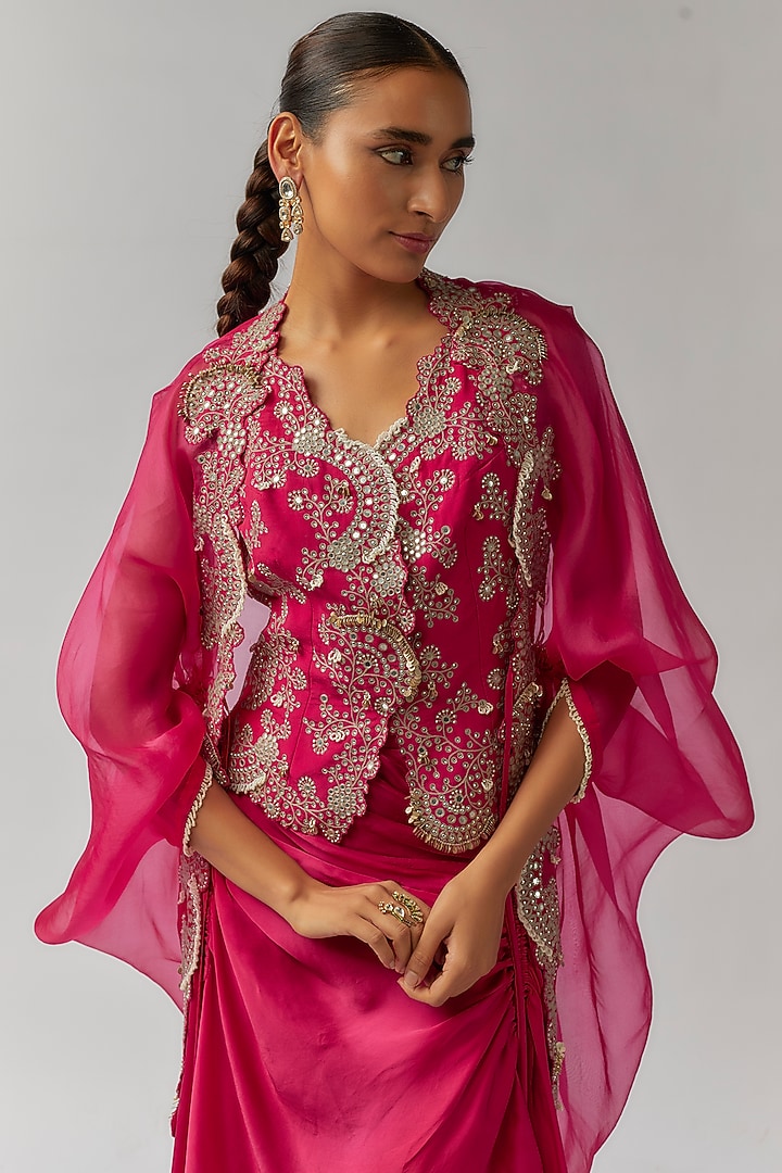 Fuchsia Organza Cape Set by Nupur Kanoi at Pernia's Pop Up Shop