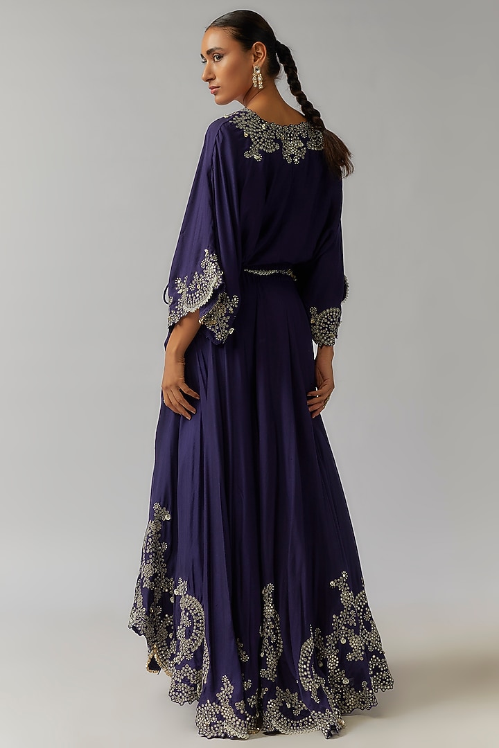 Navy Blue Silk Mirror Cutwork Embroidered Bridal Sharara Set by Nupur Kanoi at Pernia's Pop Up Shop