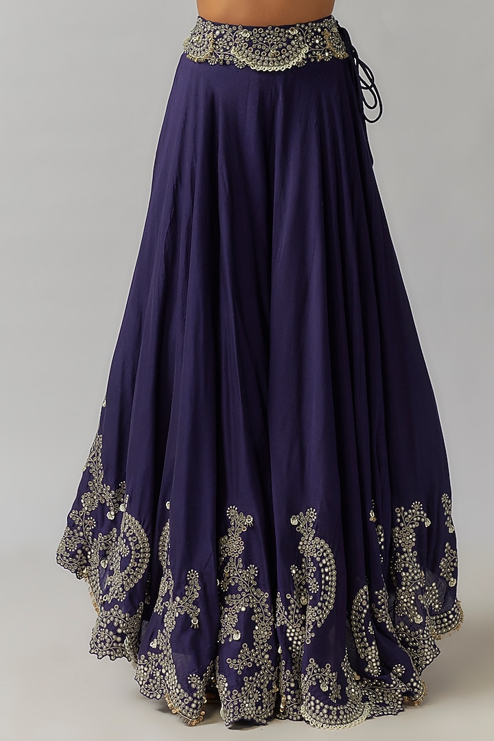 Navy Blue Silk Mirror Cutwork Embroidered Bridal Sharara Set by Nupur Kanoi at Pernia's Pop Up Shop