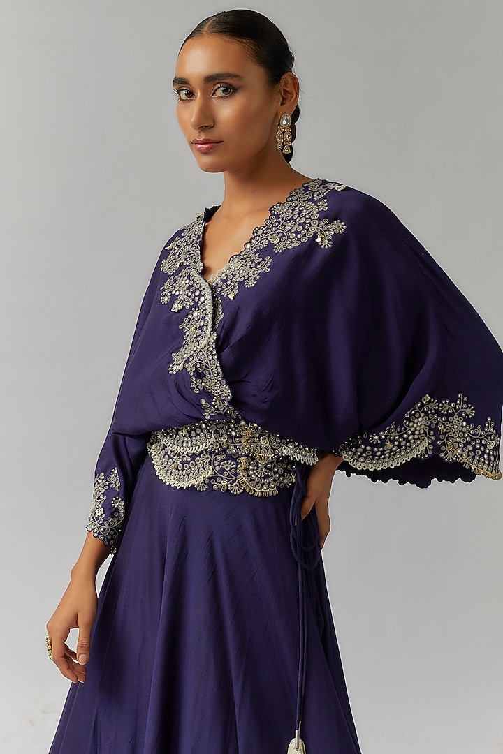 Navy Blue Silk Mirror Cutwork Embroidered Bridal Sharara Set by Nupur Kanoi at Pernia's Pop Up Shop