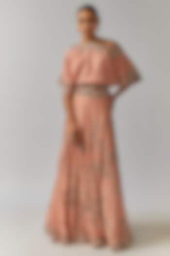 Old Rose Silk Mirror Cutwork Embroidered Bridal Lehenga Set by Nupur Kanoi at Pernia's Pop Up Shop