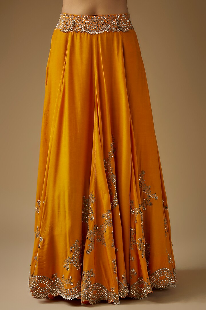 Light Orange Silk Mirror Cutwork Embroidered Wedding Lehenga Set by Nupur Kanoi at Pernia's Pop Up Shop