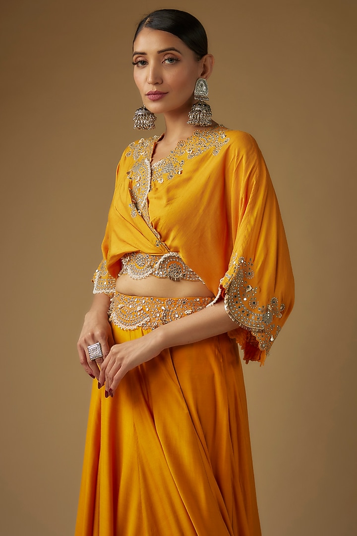 Light Orange Silk Mirror Cutwork Embroidered Wedding Lehenga Set by Nupur Kanoi at Pernia's Pop Up Shop