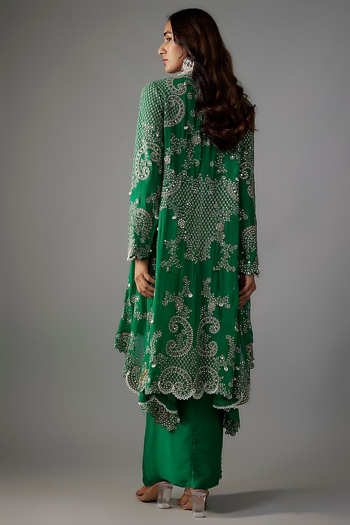 Sea Green Georgette Mirror Embroidered Cape Set by Nupur Kanoi at Pernia's Pop Up Shop