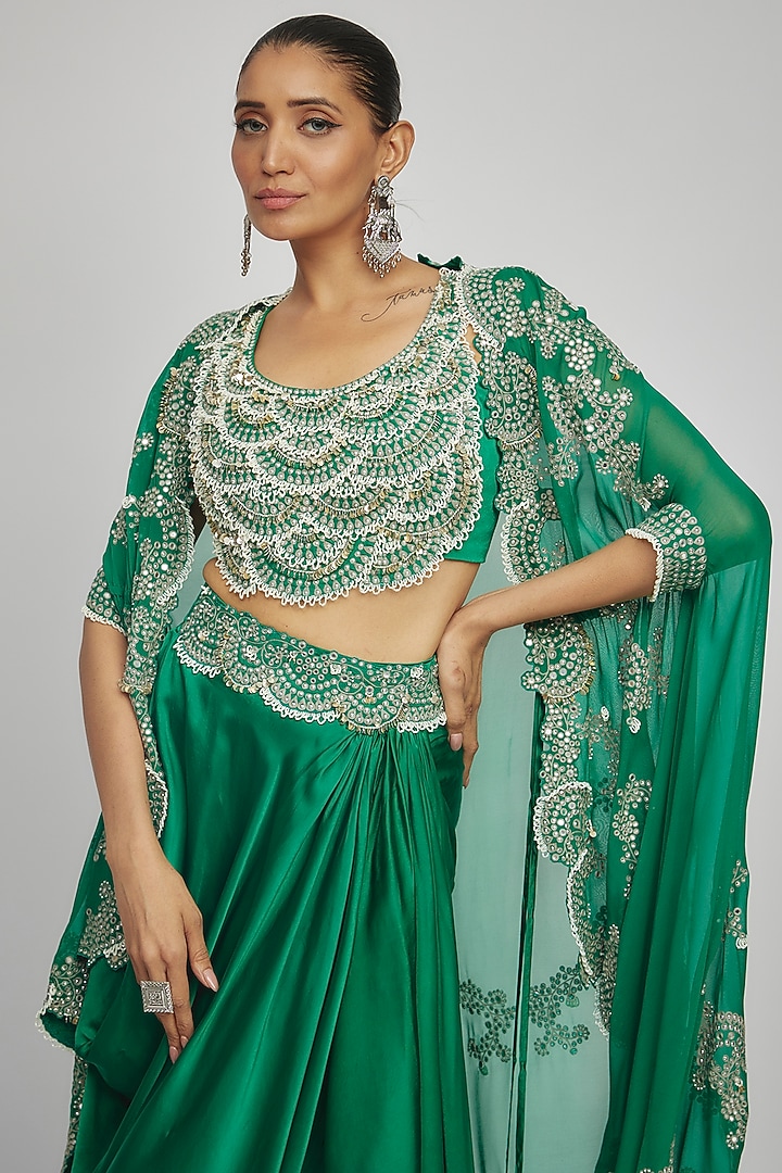 Sea Green Satin Skirt Set by Nupur Kanoi at Pernia's Pop Up Shop